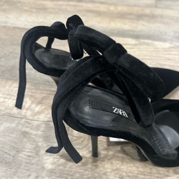 ZARA Black Pointed Toe Heels with Bow NWT - Picture 13 of 16